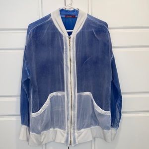 Barbara Lesser Women's Blue and
White Sheer Lightweight Zip Bomber
Jacket SZ L